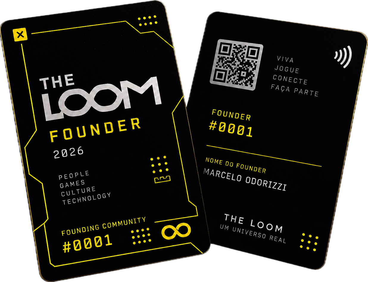 Card preto Founder, frente e verso: número, nome do Founder, QR code e NFC